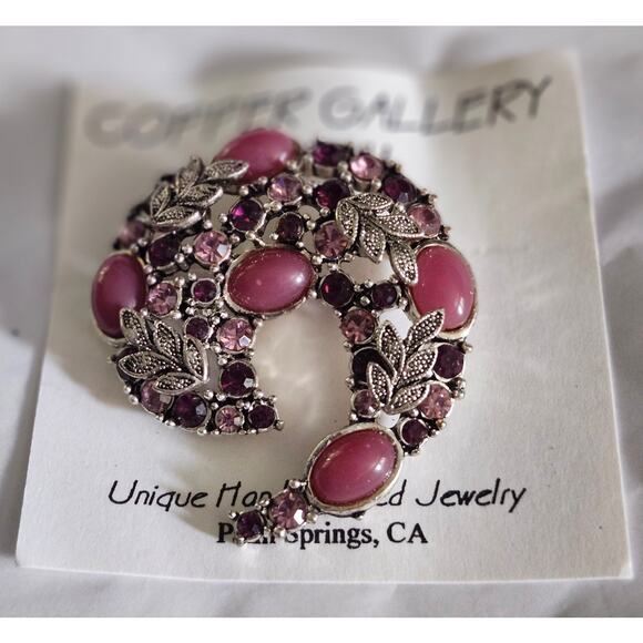 Vtg John Hill Copper Gallery Pink Purple Swoosh Pin Brooch on Card - Picture 2 of 4